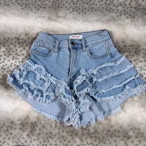 Vibrant MIU Blue Jean Shorts Distressed Frayed Hem - Size Small
